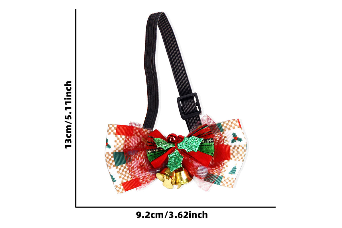 Christmas Pet Bow Tie With Bell and Bow Dog Bow Tie Cat Kitten Plaid Collar-Style 2
