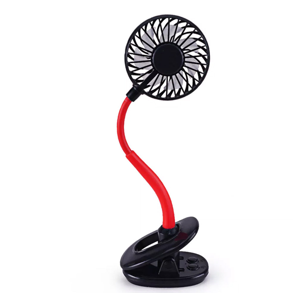Portable Clip On Lighting Fan Travel USB Rechargeable Desk Pram Car Cooling Fan Black