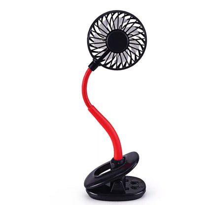 Portable Clip On Lighting Fan Travel USB Rechargeable Desk Pram Car Cooling Fan Black