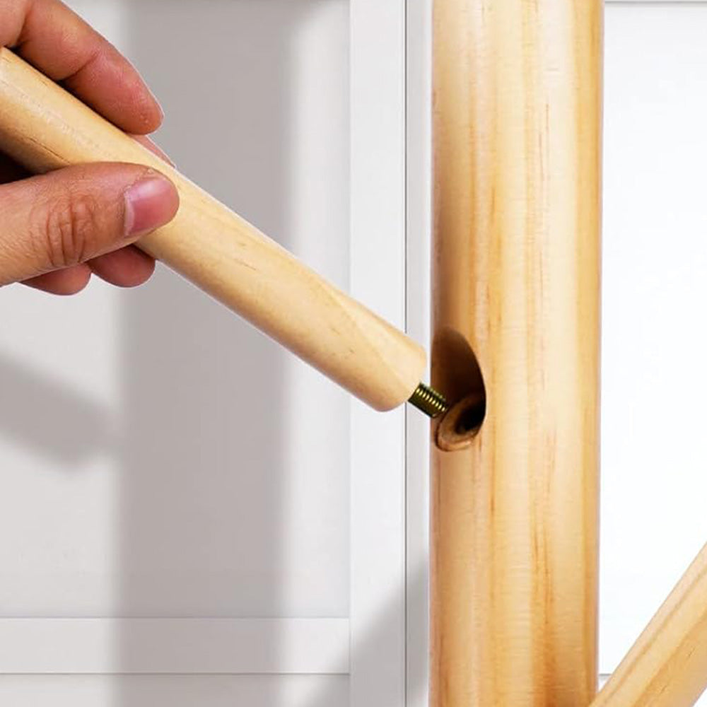 Solid Wood Freestanding Coat Rack with 8 Hooks Tripod Base for Bedroom Entryway-Natural Wood