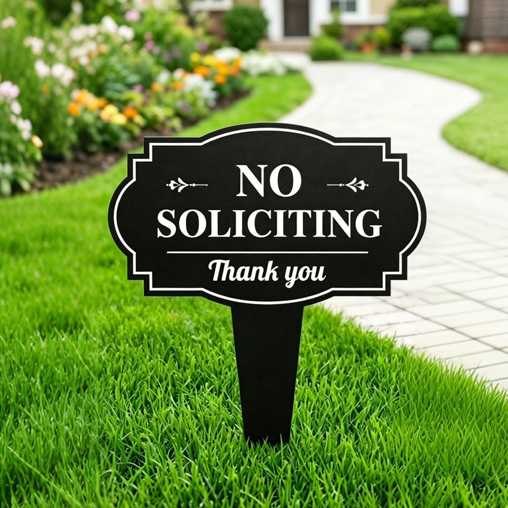 Large No Soliciting Metal Yard Sign Lawn Decorative Stake 43x40cm