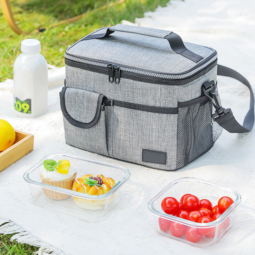 Insulated Lunch Bag Large Capacity with Shoulder Strap-Grey