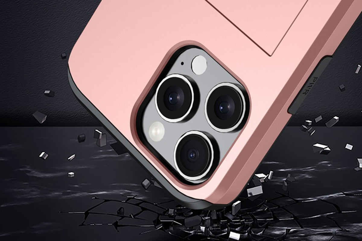 Shockproof Phone Cover Case With Card Holder For Apple iPhone 16 Or 15 Series-Rose Gold