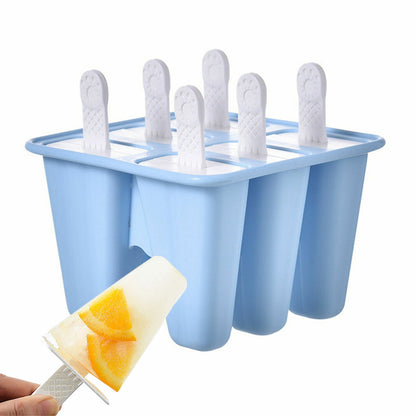 6 Cavity Ice Cream Mould Block Popsicle Molds Ice Lolly Mold With Sticks -Blue