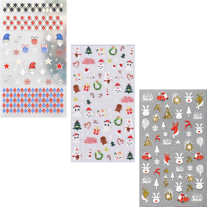 3 Sheet 5D Embossed Christmas Nail Art Sticker Set