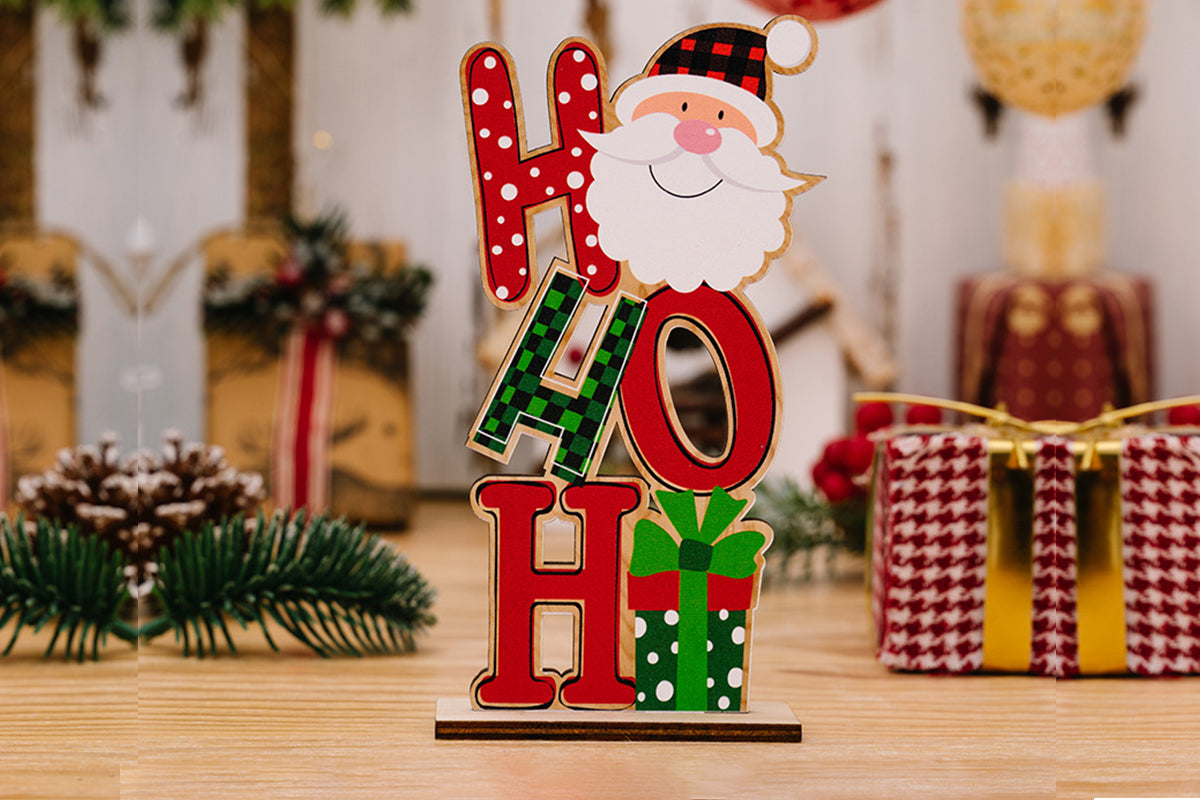 3Pcs Christmas Wooden Letter Figurine Ornaments Set with Santa Snowman Gnome Table Decoration Signs-Each of Style