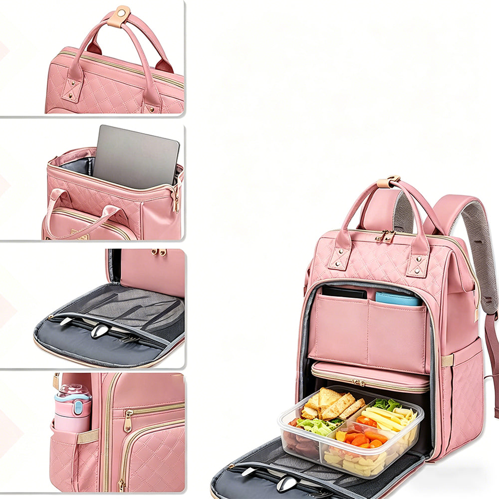 2-in-1 Lunch Backpack For Women Laptop Backpacks Travel Backpacks-Pink