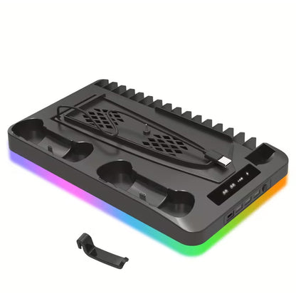 Gaming For PS5 Slim Pro Docking and Cooling Station Charger Headset Holder With RGB Light-Black