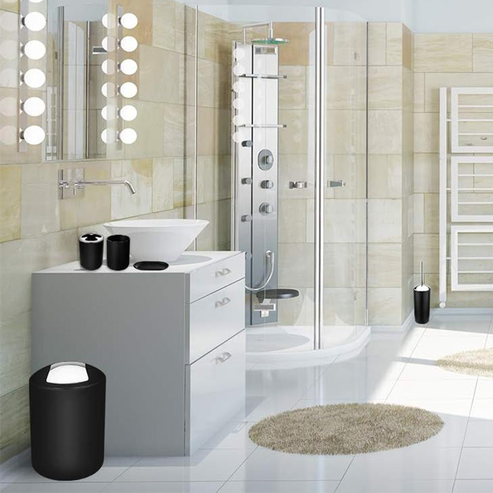 6 Piece Bathroom Accessories Set Soap Dish Soap Dispenser Toothbrush Holder Toilet Brush Trash Bin-Black