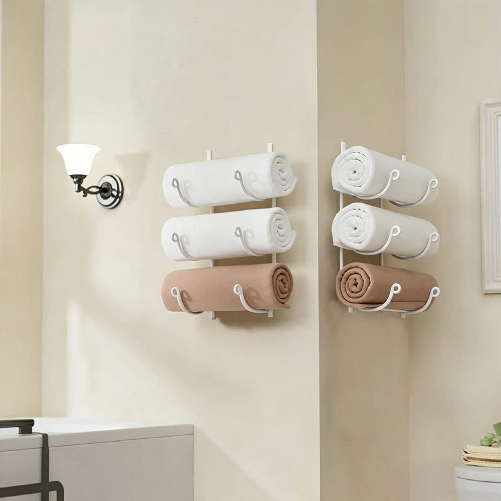3-Tier Iron Wall-Mounted Bathroom Towel Rack - White