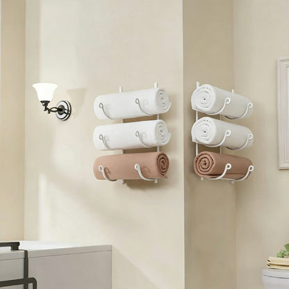 3-Tier Iron Wall-Mounted Bathroom Towel Rack - White