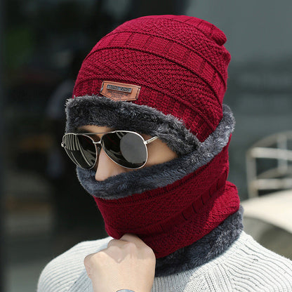 Uisex Beanie Cap Winter Knitted Hat Neck Warm Scarf Fleece Ski Accessories Red