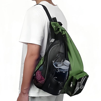 Swim Bag with Wet Pocket Mesh Drawstring Backpack for Swimming Gym Green