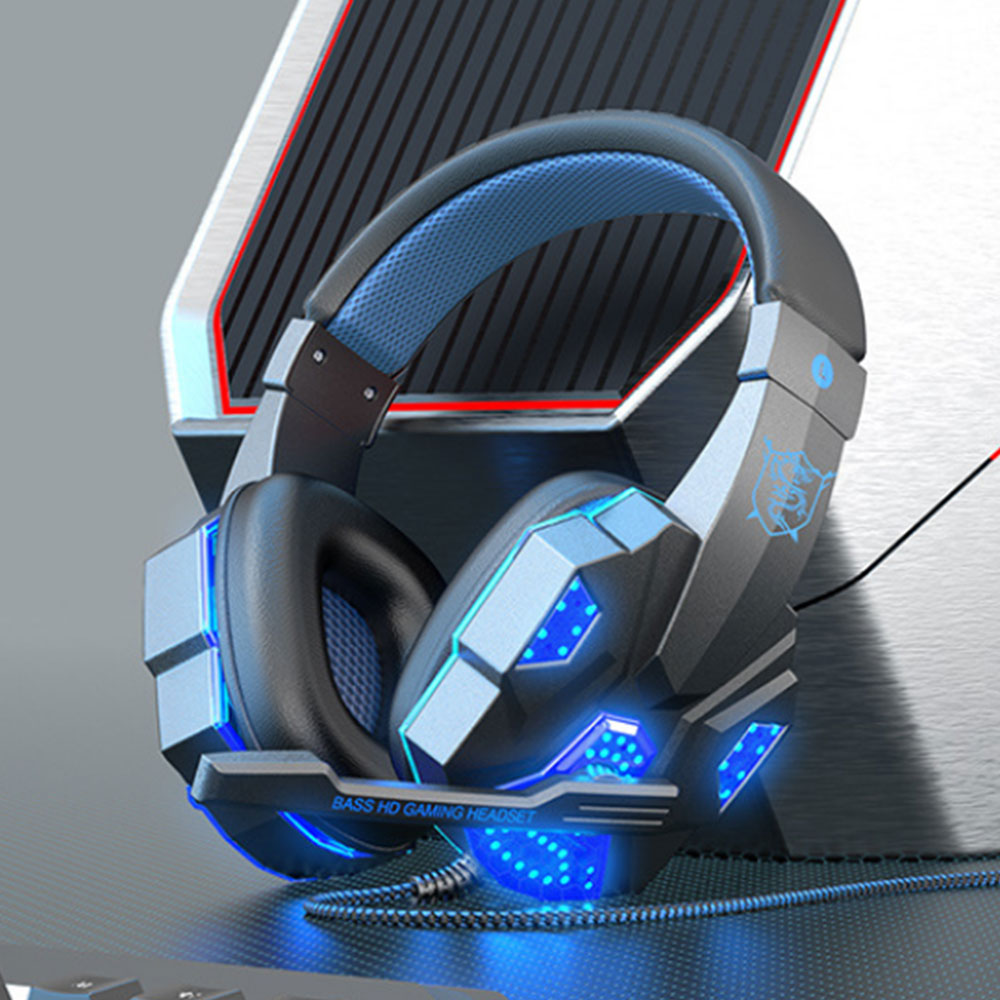 3.5mm Wired Gaming Headset with Mic LED Light Gaming Headphones for Laptop Computer Cellphone Blue