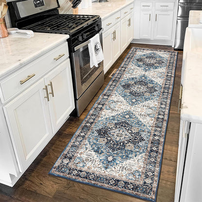 Long Washable Hallway Runner Rug Kitchen Entrance Floor Mat - Navy