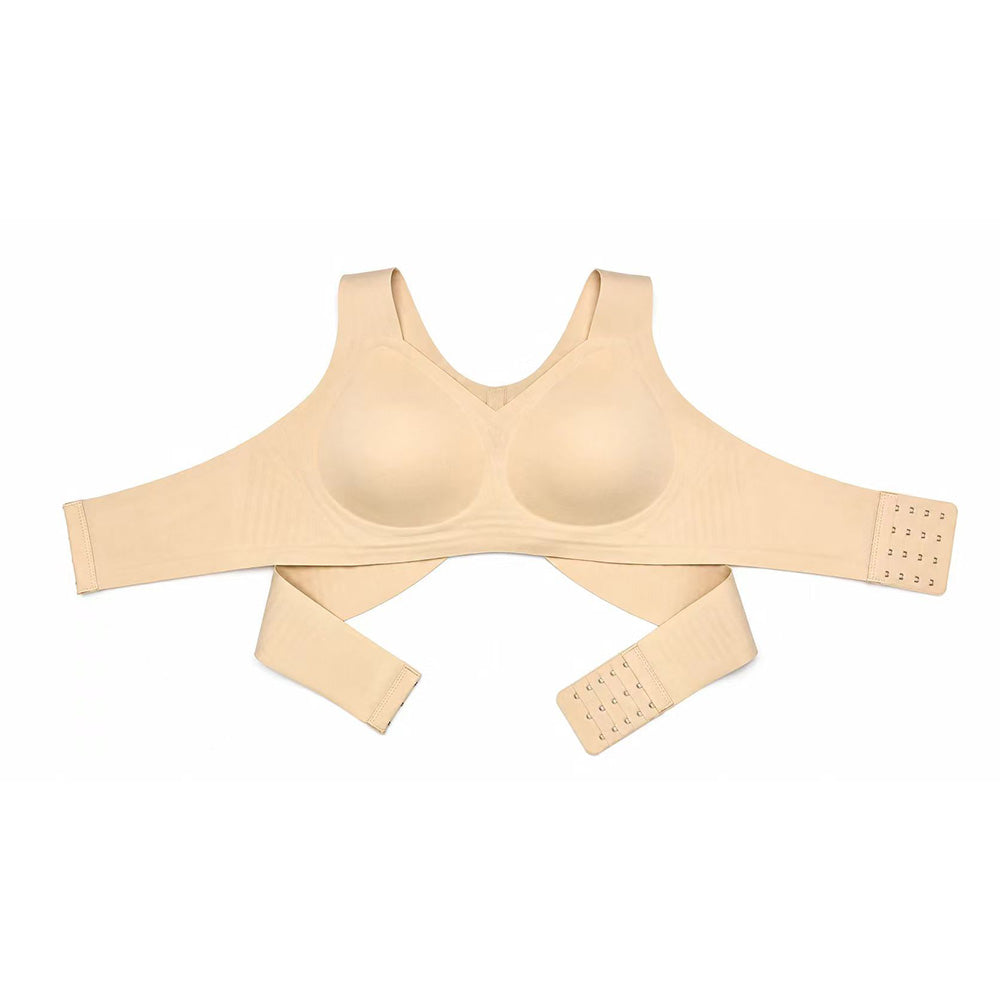 Wireless Front Closure Seamless Full Coverage Cross Back Bra - Nude
