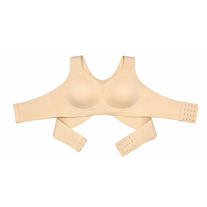 Wireless Front Closure Seamless Full Coverage Cross Back Bra - Nude
