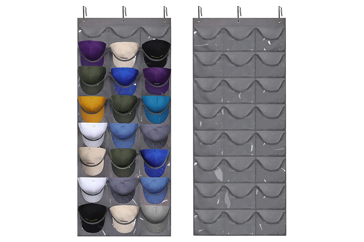 Baseball Hat Rack 24 Pocket For Wall Or Over The Door Cap Organizer-Dark Grey