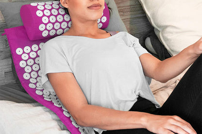 Back and Neck Pain Relief Acupressure Mat and Pillow Set-Purple