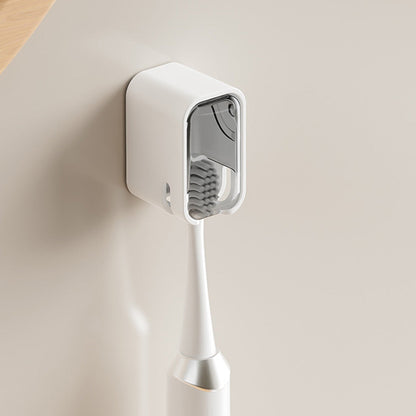 2PCS Wall-Mounted Toothbrush Holders with Cover Shower Tooth Brush Storage Grey