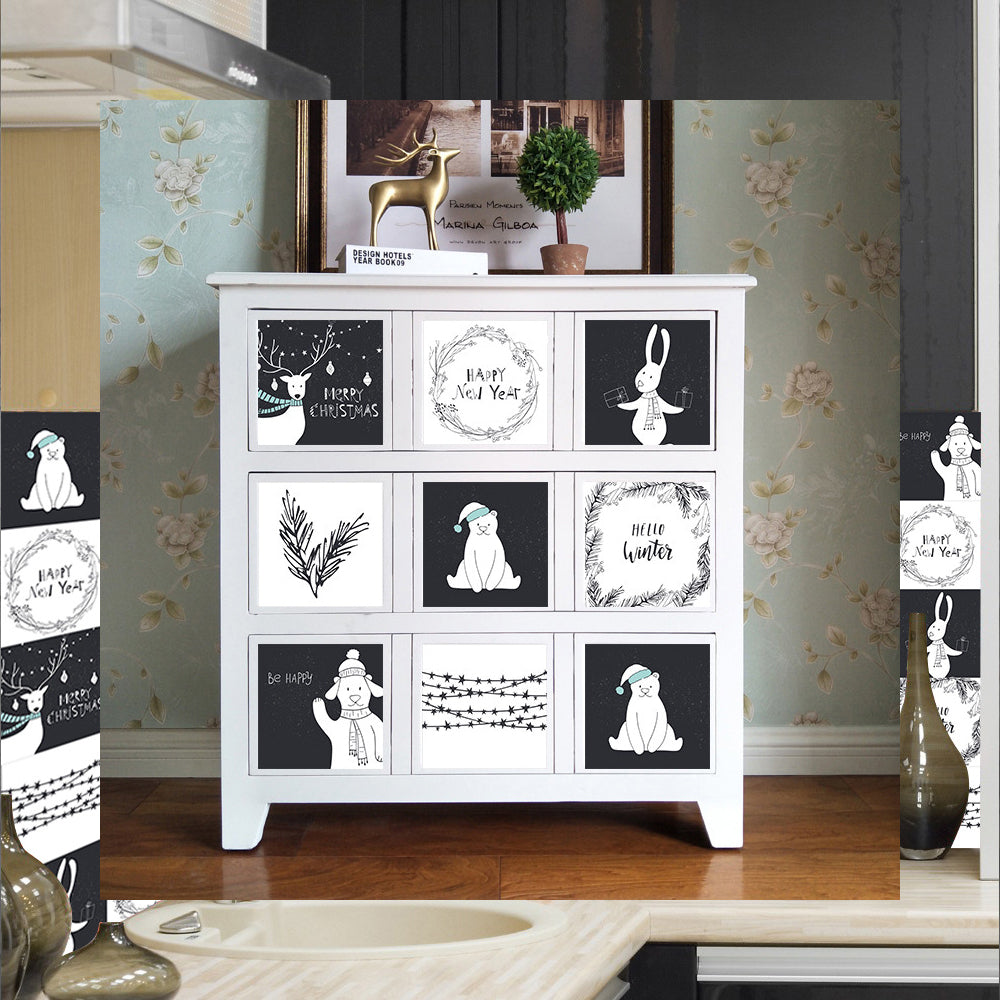 10Pcs Cartoon Animals Words Wall Stickers Water Resistant Wallpaper Removable Decal for Kitchen Bathroom -Black