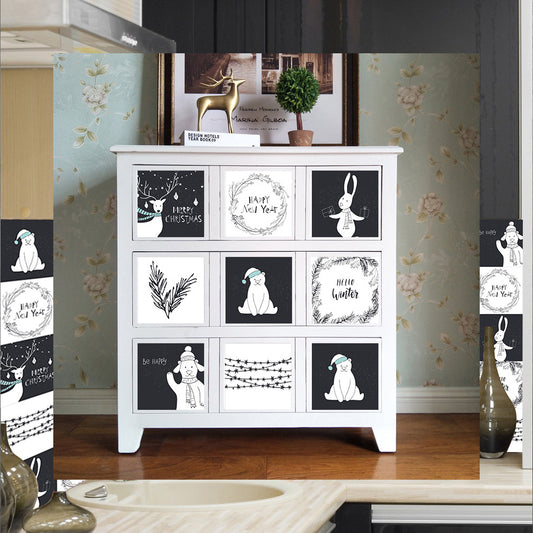 10Pcs Cartoon Animals Words Wall Stickers Water Resistant Wallpaper Removable Decal for Kitchen Bathroom -Black