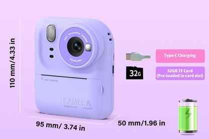 Boy and Girls Camera Instant Print Photo Portable Thermal Printing Camera-Purple