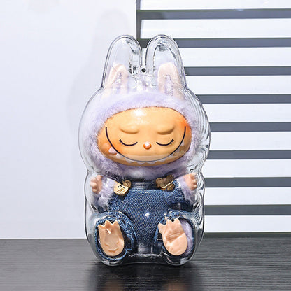Clear Protective Case for Labubu Figure Dustproof Storage Box with Top Strap Hole for LABUBU Gen 2 Sitting Figure