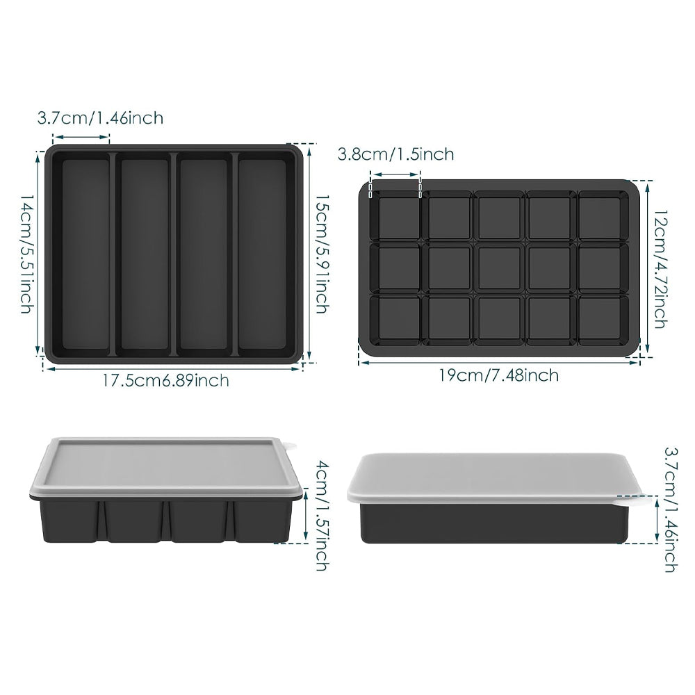 4Piece Silicone Freezer Tray Set with Lids