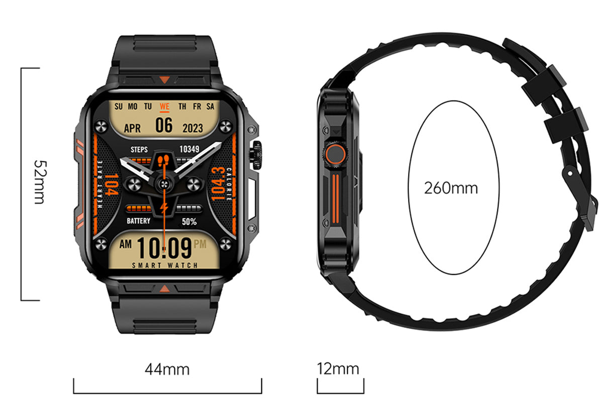 Military Smart Watch 1.95-Inch Fitness Tracker with Heart Rate Sleep Monitor 100 Sports Modes Activity Tracker-Black