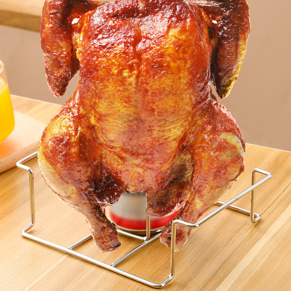 Beer Can Chicken Holder Stainless Steel Stand with Handle for Grill & Smoker Style 2