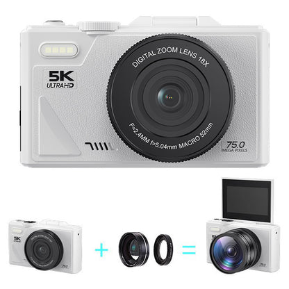 5K Digital Camera WiFi Vlogging Camera with 180 Degree Flip Screen White