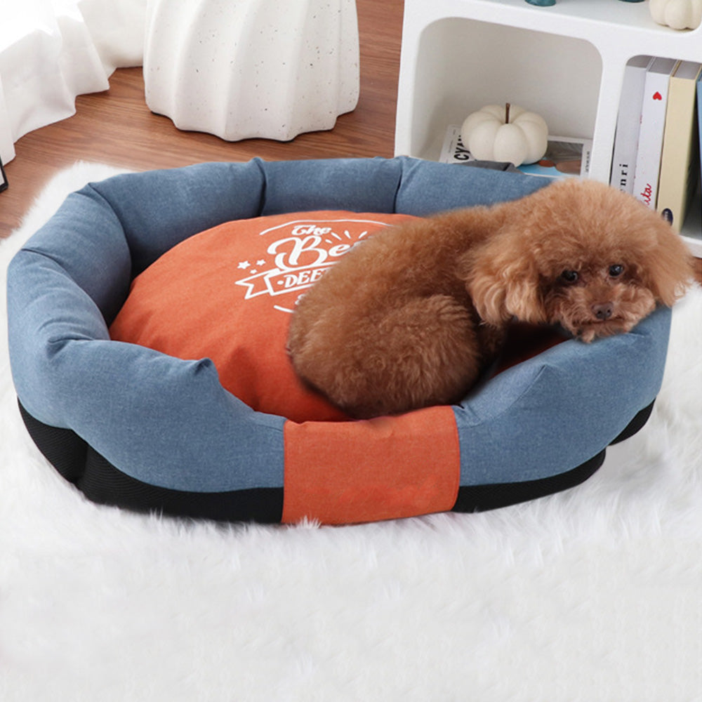 Waterproof Pet Bed with Removable Washable Cover for Small & Medium Cats and Dogs Blue and Orange L