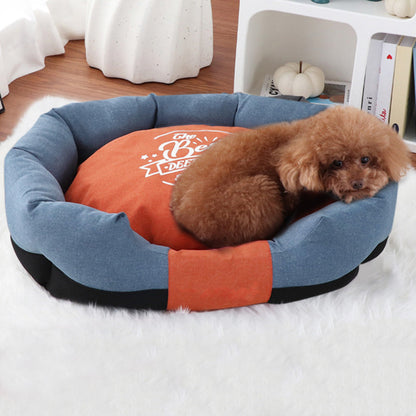 Waterproof Pet Bed with Removable Washable Cover for Small & Medium Cats and Dogs Blue and Orange L