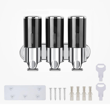 3-Chamber Shower Soap Dispenser Wall-Mounted Shampoo and Conditioner Dispenser with Visible Window Black