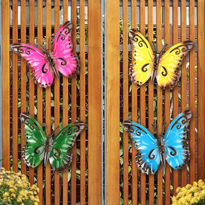 5Pcs Colorful Metal Butterfly Wall Mounted Sculpture Home Yard Garden Art Decor