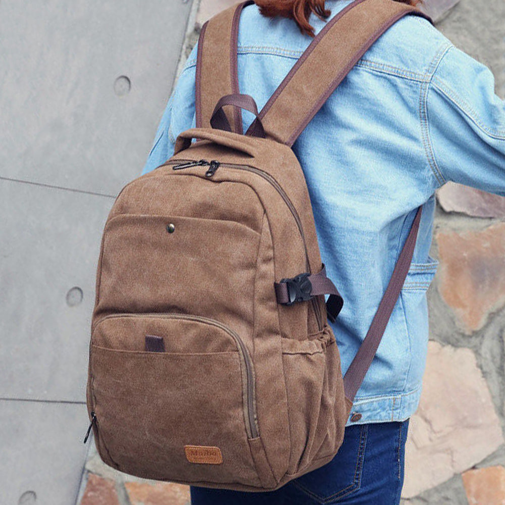 Large Capacity Canvas Backpack Laptop Bag Notebook School Travel Bag for Men Women Coffee