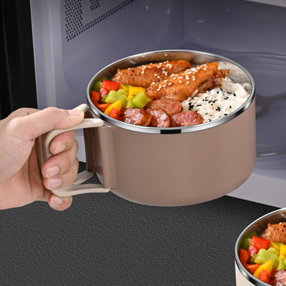 1200ML Large Ramen Bow with Lid Spoon Storage Bag-Brown