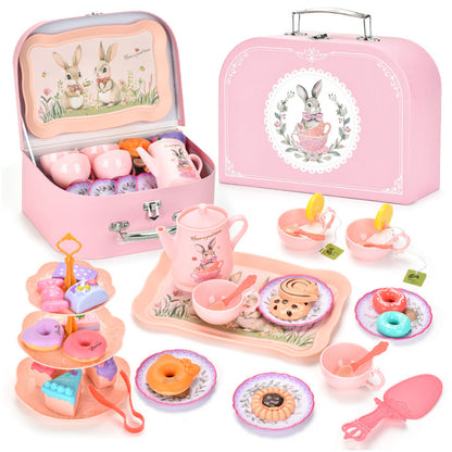 Kids Pretend Tea Party Set with Dessert & Carrying Case Style 2