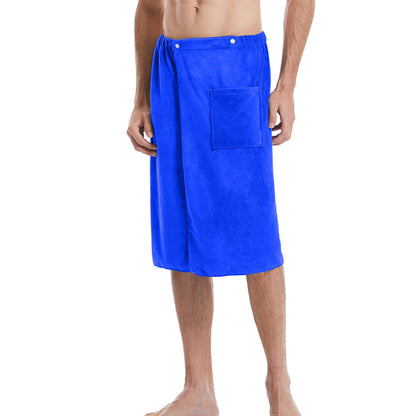 Mens Wearable Bath Towel Shower Wrap Bathroom Pool Beach Spa Bathing Shower Cover Blue