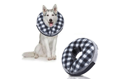 Inflatable Pet Protective Collar - Black and white grid
