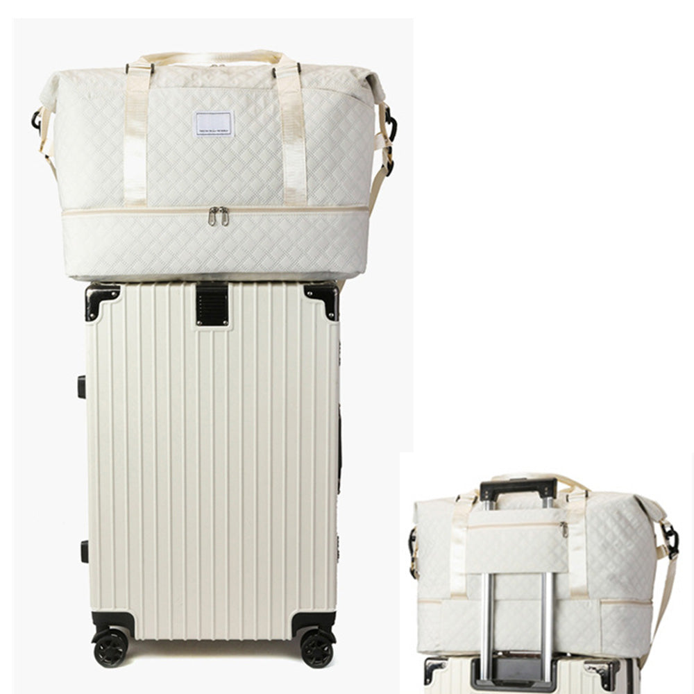 2Pcs Travel Duffle Bag Weekender Bags for Women with Shoe Compartment Hospital Bags-White