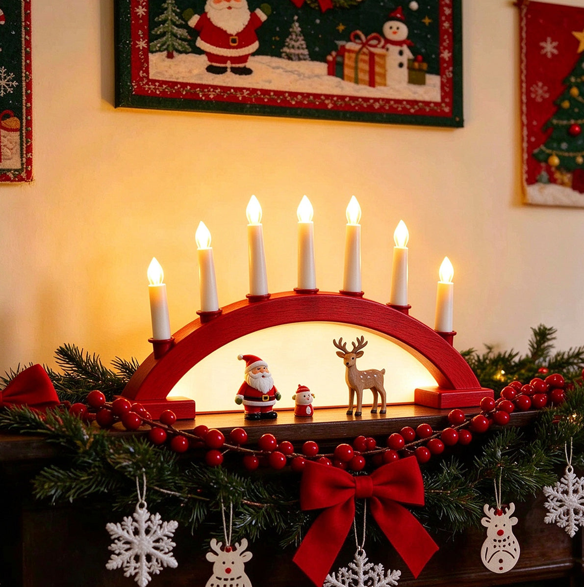 LED Christmas Flameless Taper Candle Decoration Light Holder - Red