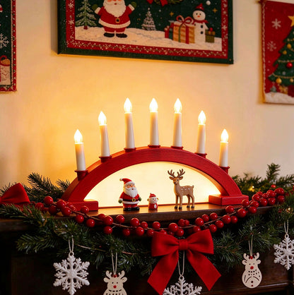 LED Christmas Flameless Taper Candle Decoration Light Holder - Red