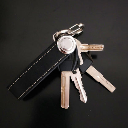 Leather Smart Key Holder Folding Key Organizer Clip Compact Keychain -Black