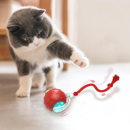 Motion Activate Interactive Cat Toy Rechargeable Smart Rolling Ball with Rope Red