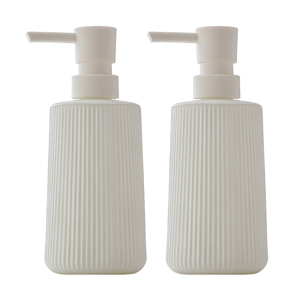 2 Ribbed Glass Soap Dispenser Bottles 350ml for Bathroom Kitchen - White
