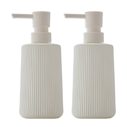 2 Ribbed Glass Soap Dispenser Bottles 350ml for Bathroom Kitchen - White