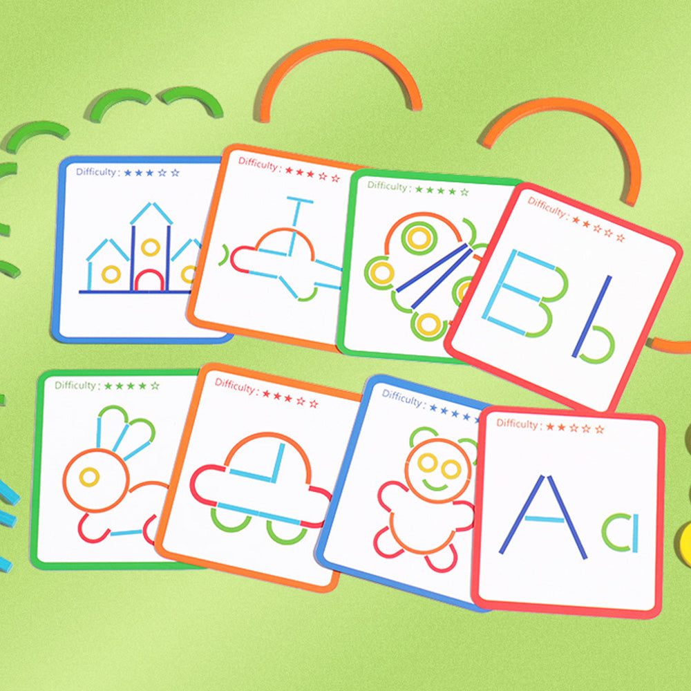 142Pcs Wooden Pattern Blocks Set with Sticks and Rings STEM Brain Teaser Toys