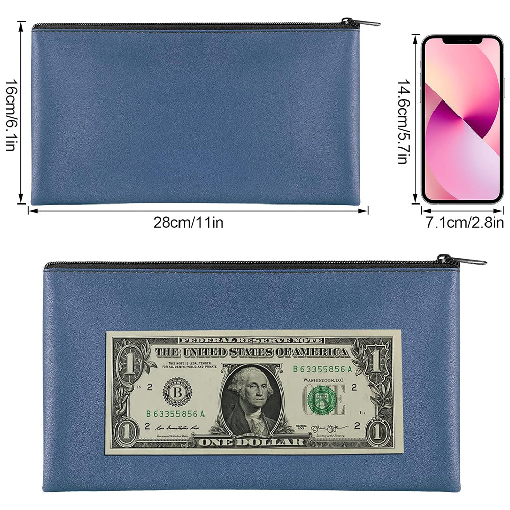 2Pcs PU Leather Storage Bag with Zipper Money Pouch Cash Storage Bag Black and Navy Blue
